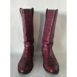 Women's Justin Lizard/Leather Vintage boots size 9 D Maroon/knee high #9084 H